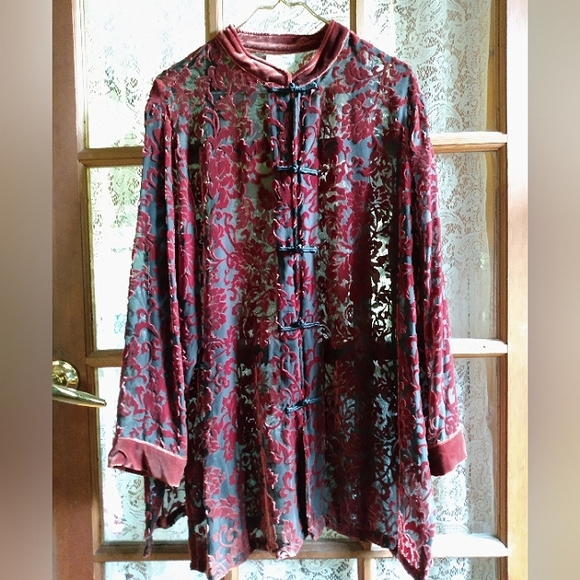 Yi Lin Sheer Silk/Velvet Mandarin Collar Tunic - Picture 3 of 11